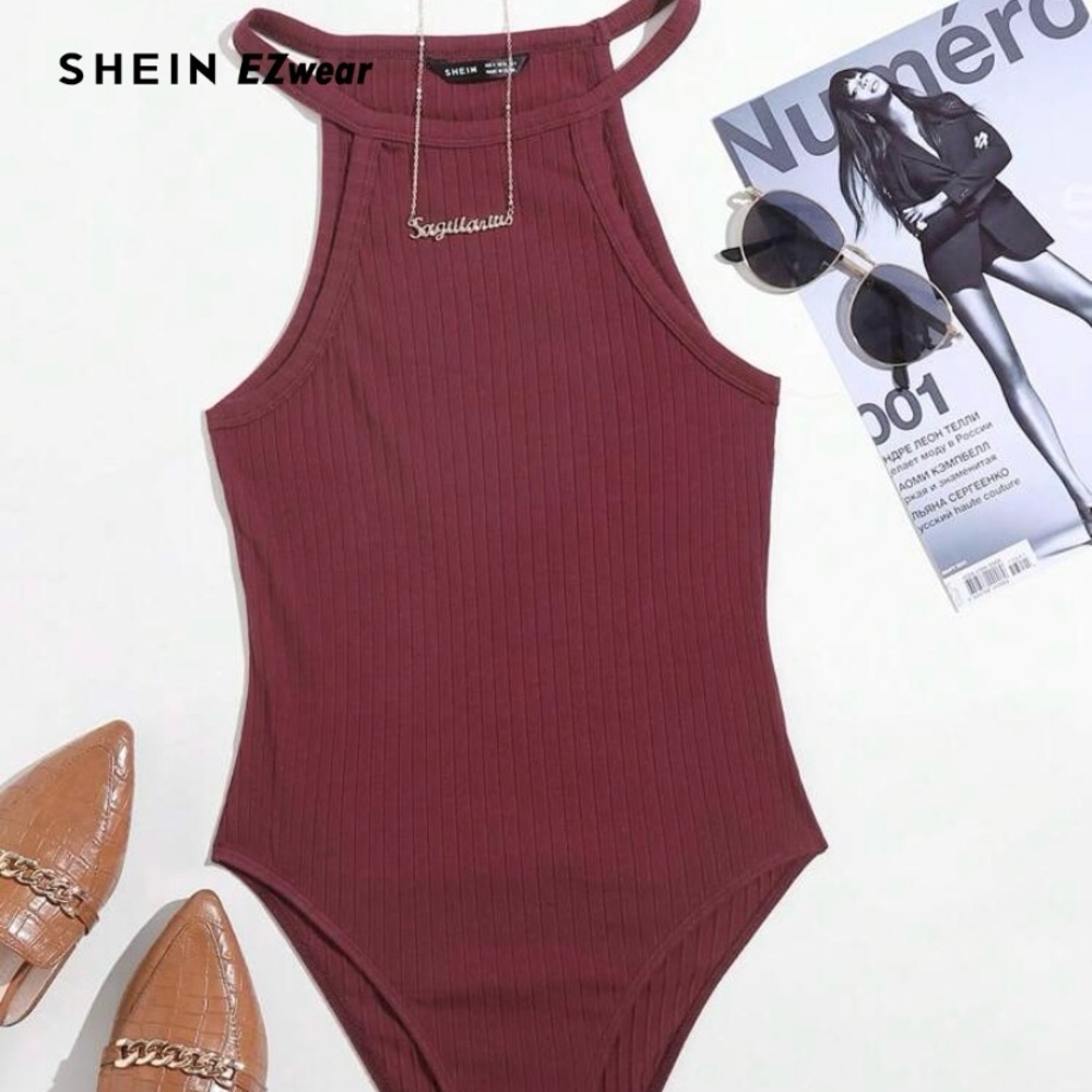 SHEIN Maroon Ribbed Bodysuit